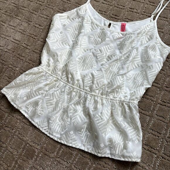 Eight Sixty Embroidered White Peplum Tank Top Size Medium Boho - Picture 2 of 9